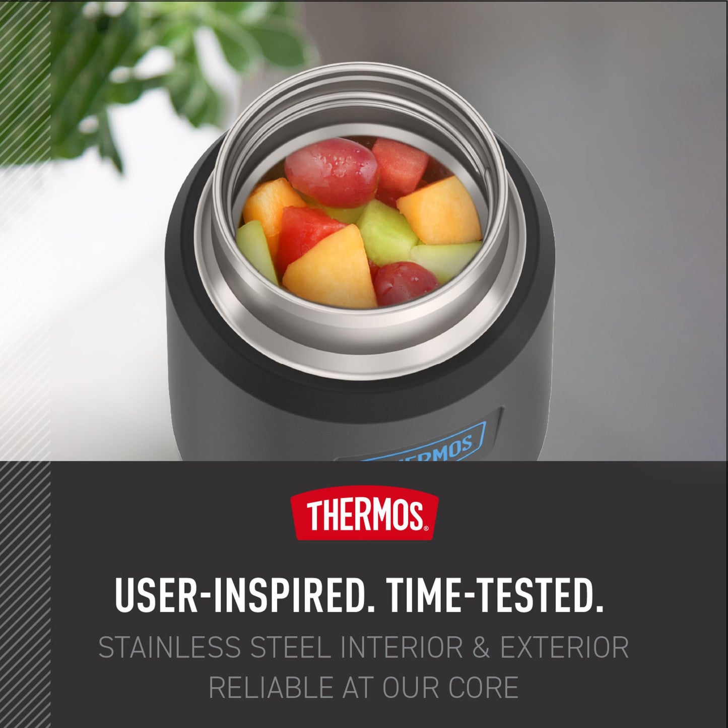 THERMOS ICON Stainless Steel Food Jar with Spoon, 12 Ounce, Black