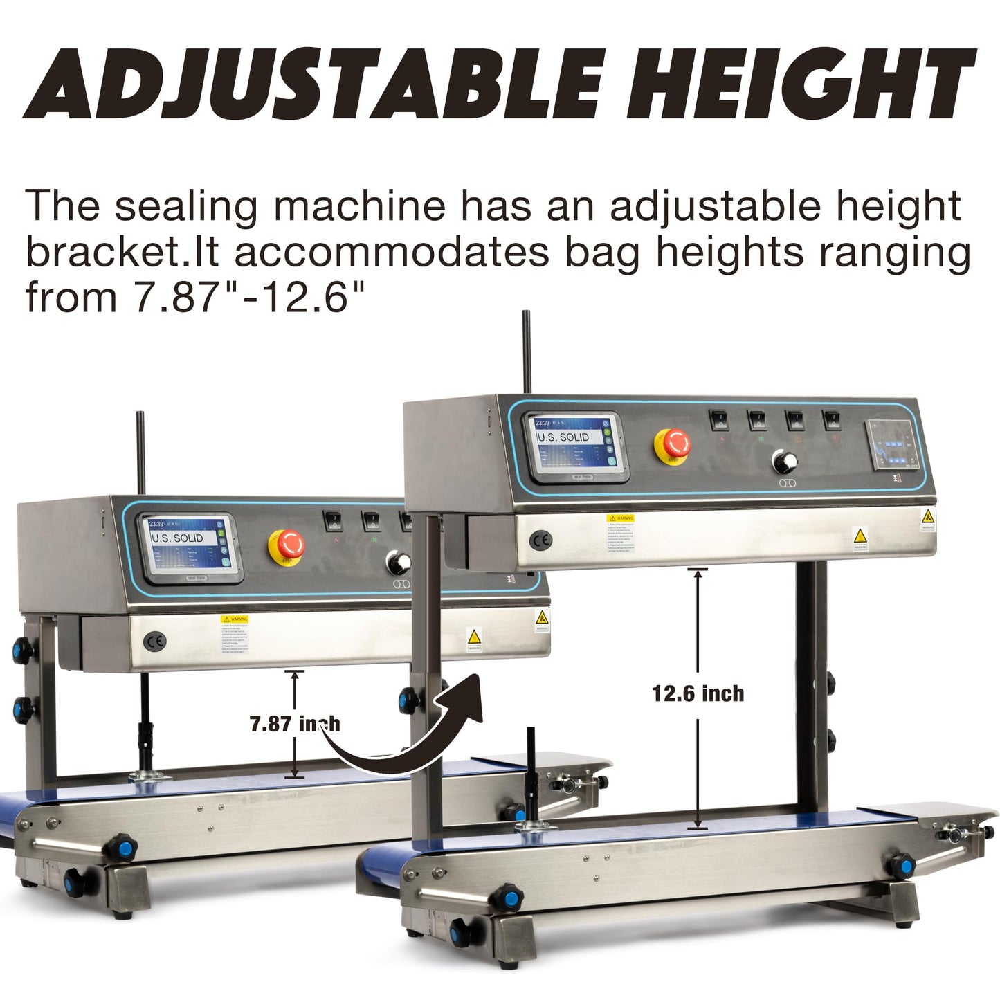 U.S. Solid Continuous Band Sealer with Inkjet Printer, Automatic Vertical Bag Sealing Machine, 0.39" Sealing Width, 0-16 m/min, 0-572°F, for PVC/Mylar Commercial Industrial Packaging