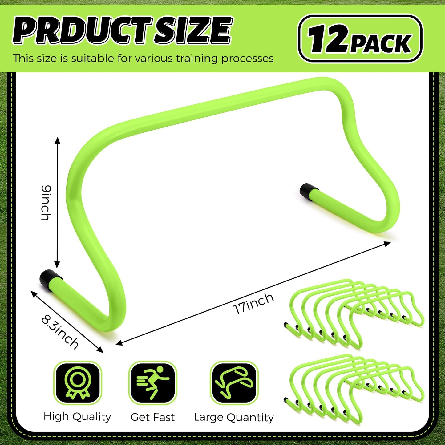 Wettarn 12 Pcs 9 Speed Training Agility Hurdles for Athletes Reliable Training Hurdle Plyometric All Purpose Practice Equipment for Soccer Basketball Football(Green)