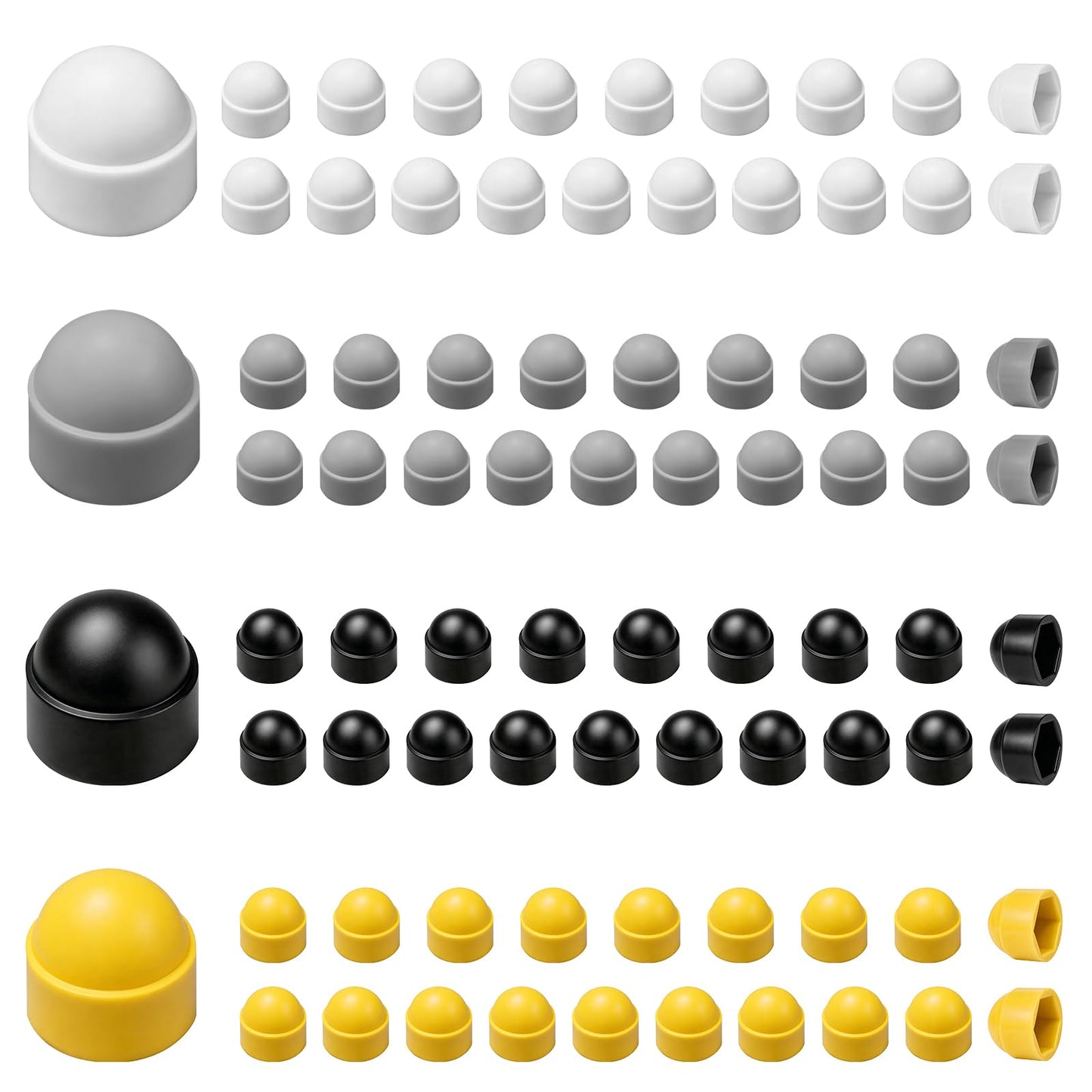 160 Pcs M8 Hex Nut Protection Caps, M8x13x16mm Plastic Bolt Covers, Dome Acorn Guards, Decorative Protective Caps, White Black Gray Yellow