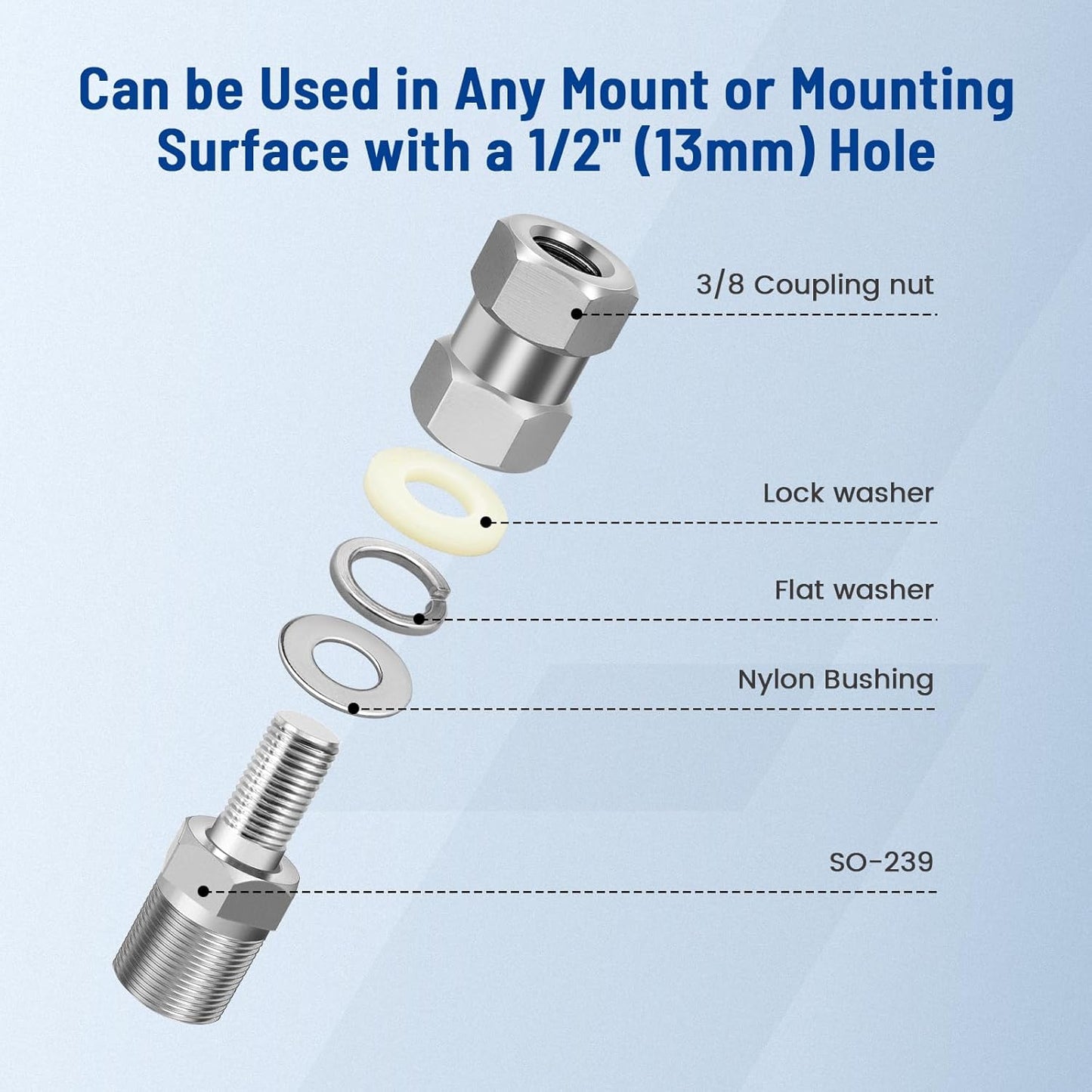 Anina 2pc SO-239 3/8 24 CB Radio Antenna Stub Mount Heavy Duty Stud Mount for CB Radio Antenna Standard X Threaded