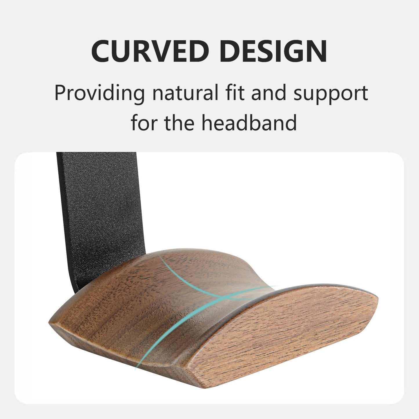 Jcurycke Headset 6cm Holder with Wide Walnut Headrest,Headphone Wall Mount Holder with Adhesive Tape and Screw