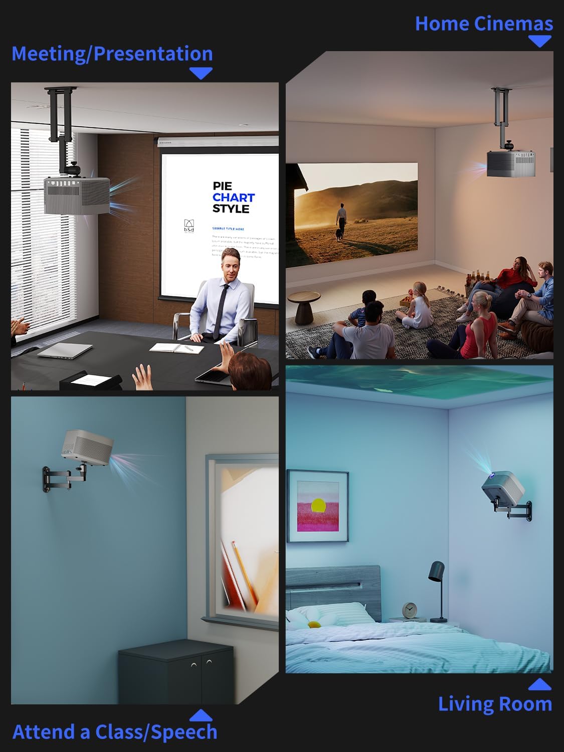 suptek 1/4", M4 M6 MA1330YTPRO Universal Foldable Projector Wall Mount - Adjustable Bracket for Projectors, Compatible