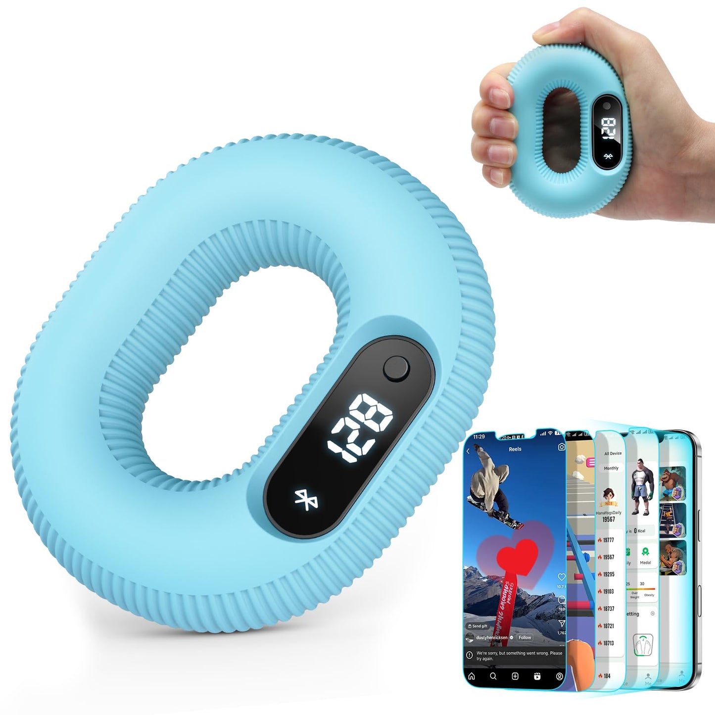 LVPIMAN Smart Grip Strength Trainer with LED Display & Interactive App Game, Hand Grip Strengthener for Men Women, Adjustable 50lb Resistance Hand Exerciser for Forearm Finger, Stress Relief & Fitness Gadget, Blue