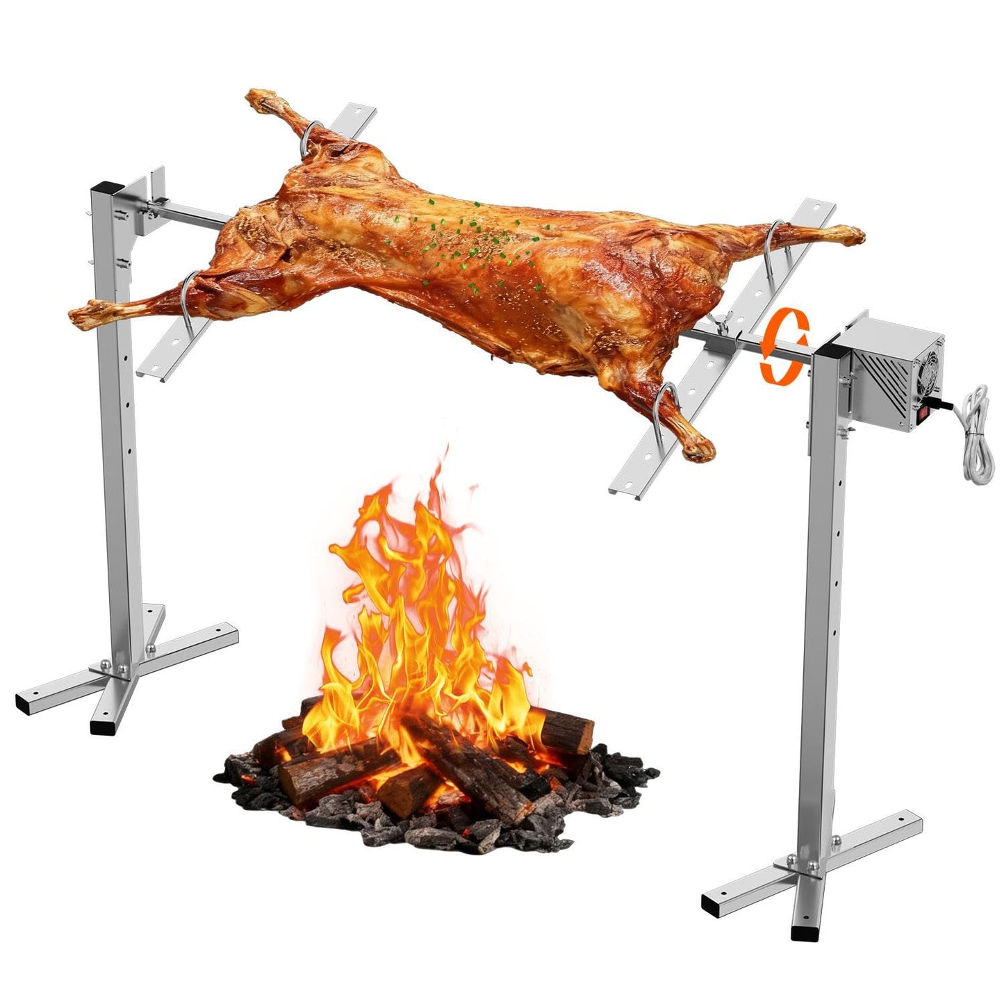 Rotisserie Grill Kit, 47" 132 lbs Capacity, Automatic 28W Motor Electric Height Adjustable Universal Roaster Stand, Stainless Steel Grilling Kit for BBQ Pig Rotisserie Hog Lamb Outdoor Party Campfire