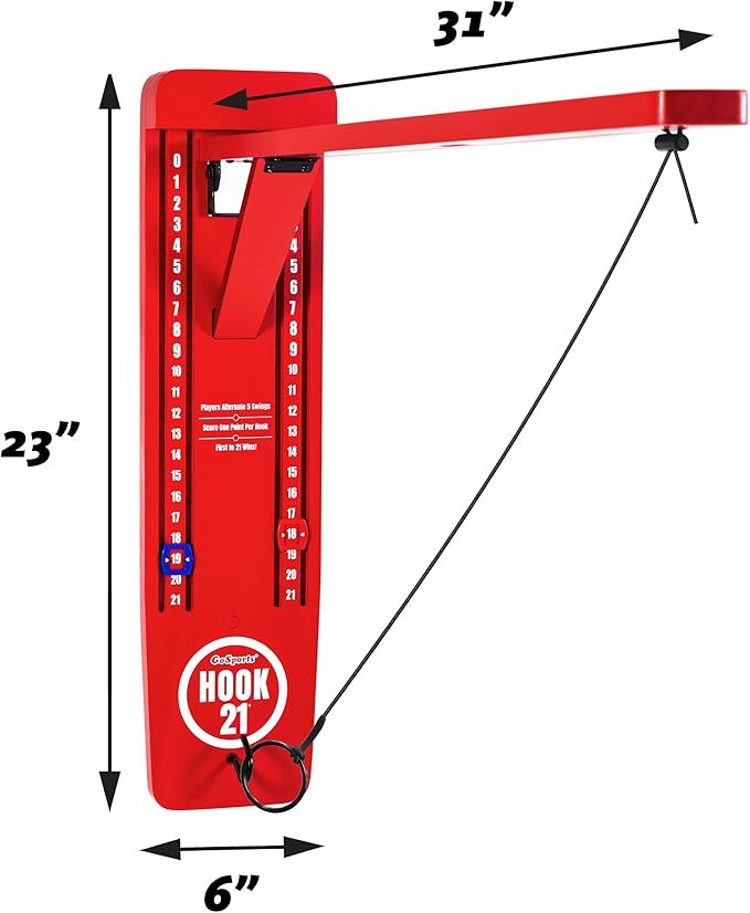 GoSports Hook 21 Wall Mounted Ring Swing Game with Foldable Arm - Play Indoors or Outdoors