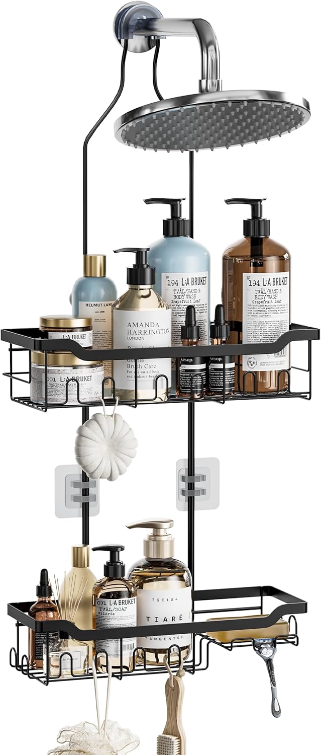 Skyapex Hanging Shower Caddy - Adjustable Height Shower Organizer | Rustproof Shelf Rack for Large Shampoo Bottles