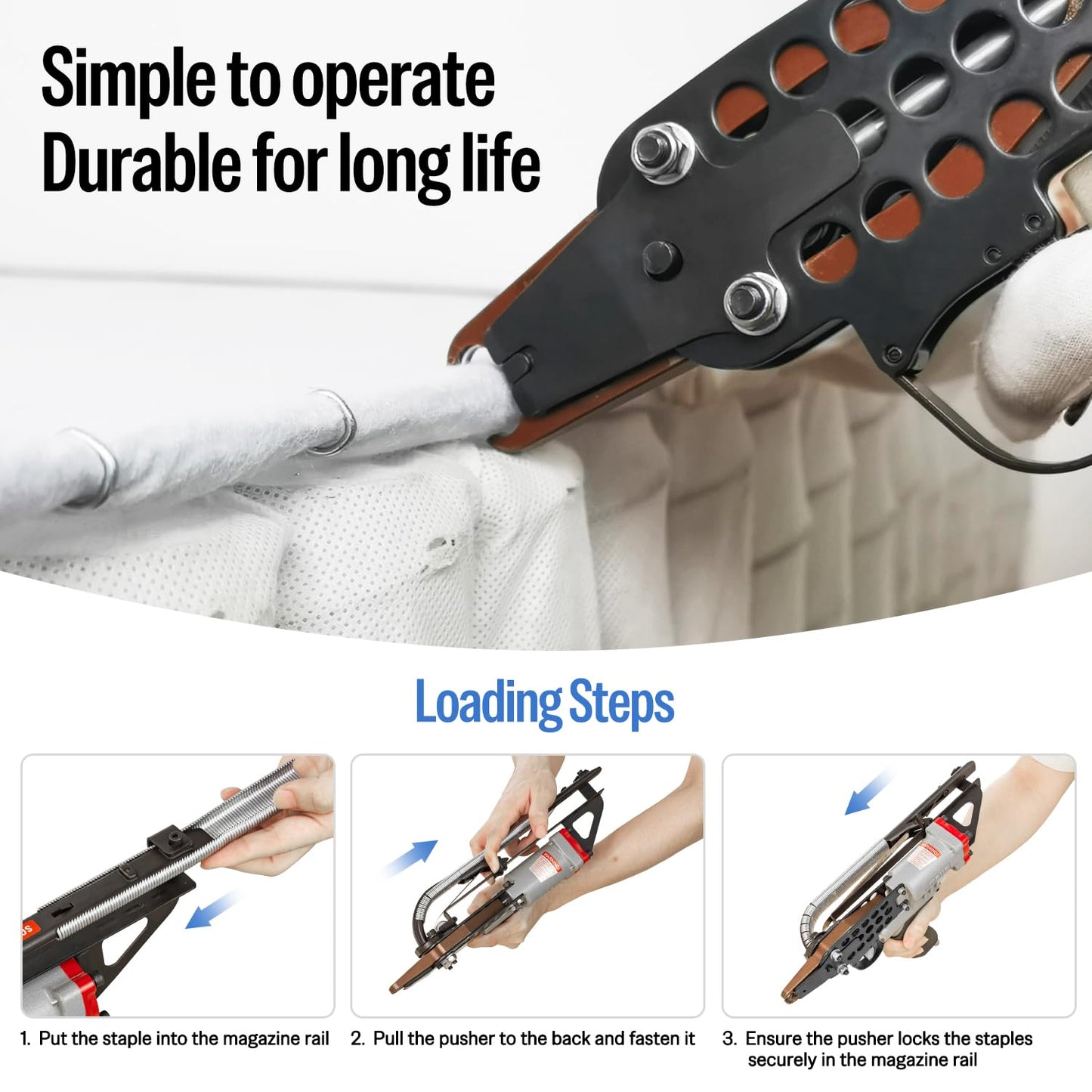 meite SC7E Pneumatic Hog Ring Gun, 15 Gauge 3/4" Crown Extended Nose Hog Ring Pliers, 8.8 mm Closure, Air C Ring Stapler for Mattress Assembly, Deep Wire Cages
