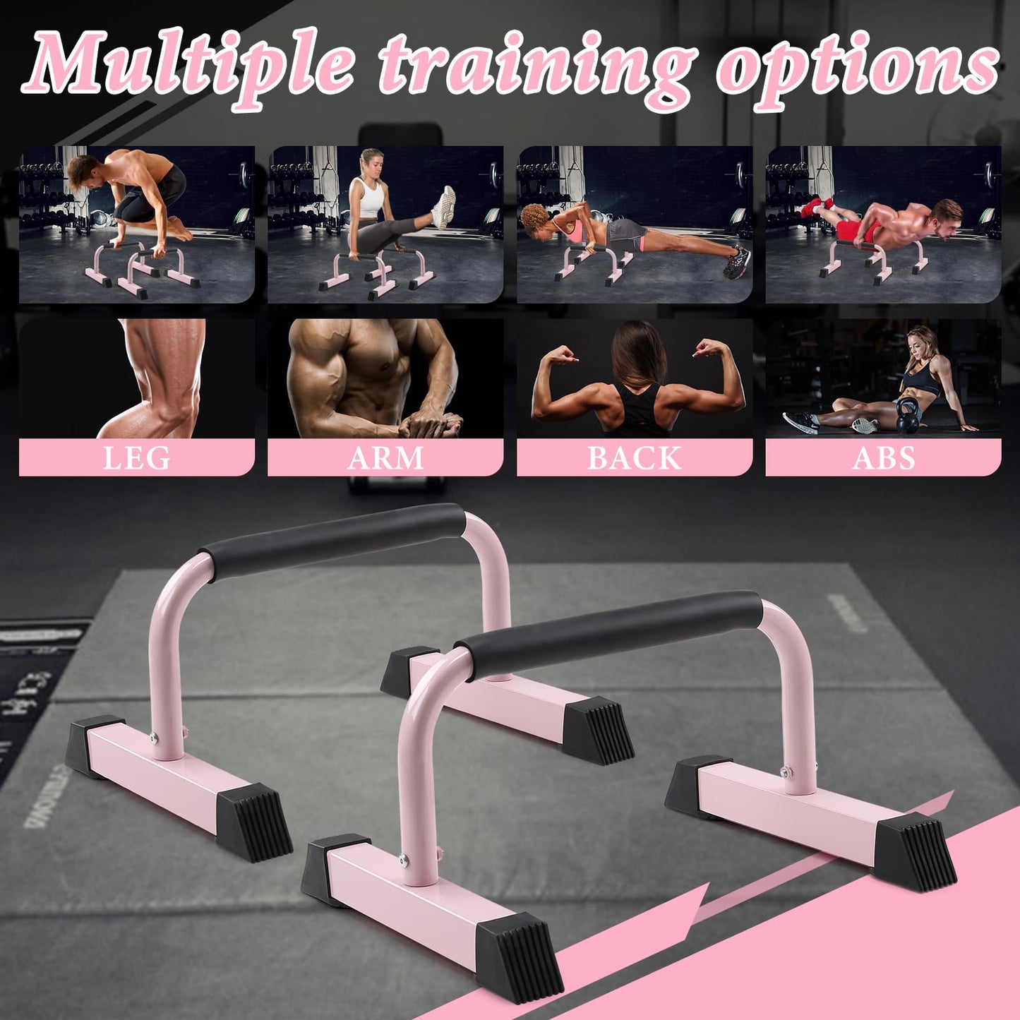 Push Up Bar, 700 LBS Potable Dip Bar with EVA Handle for Home GYM Gymnastics Calisthenics Equipment Apartment Courtyard Balcony Exercise Fitness Upper Body Arm Back Man Woman Kid (Pink)