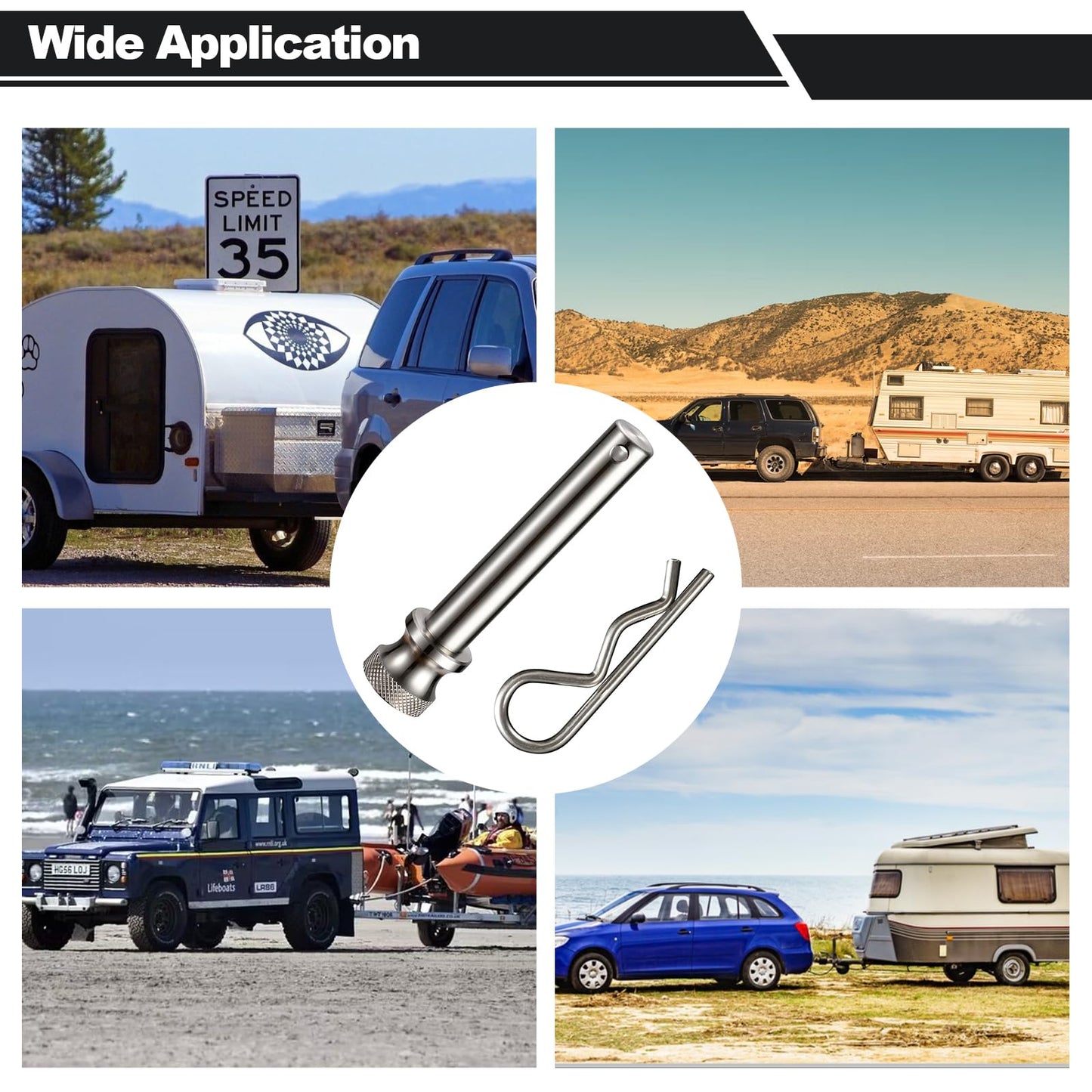 TOPSHINE Stainless Steel Trailer Hitch Pin and Clip, 5/8 Inch Diameter, Fits 2"&2.5" Receiver (1 Pack)
