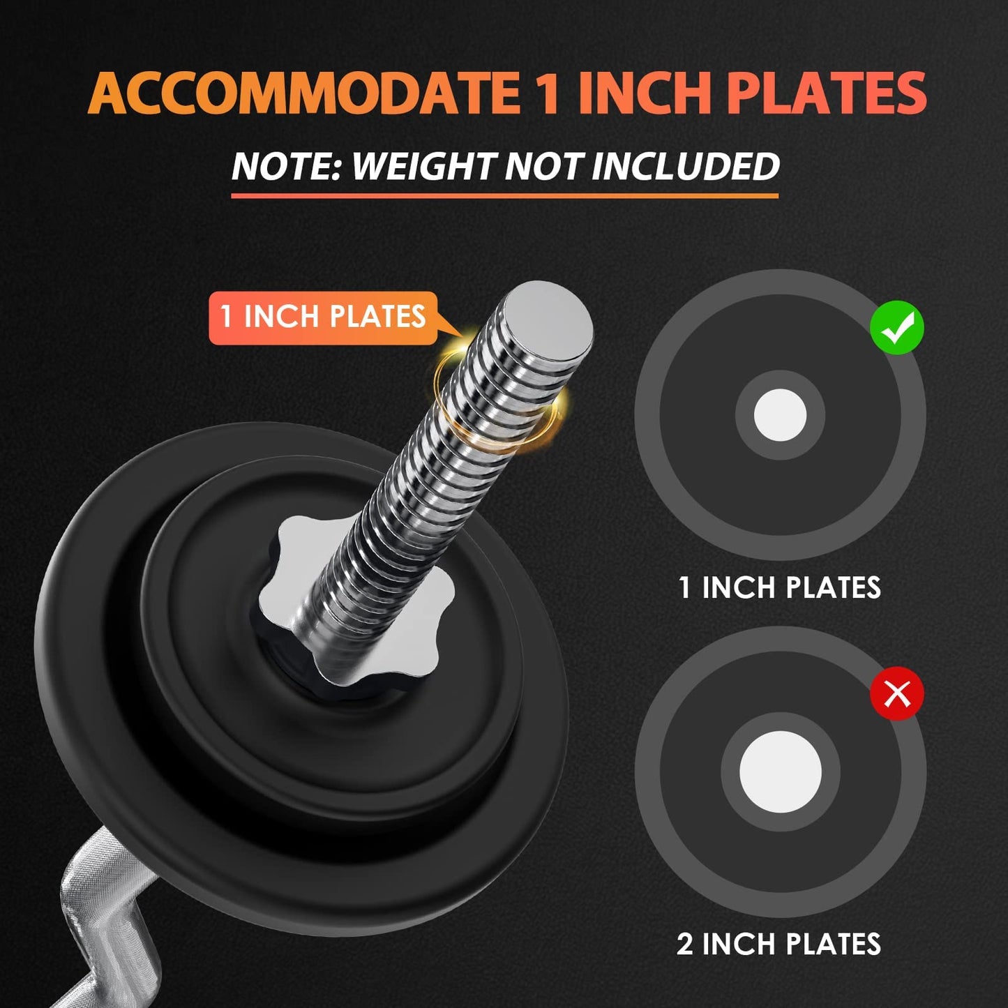 ExtreSpo 47" EZ Curl Bar Weight Lifting Bar, for Hip Thrusts/Squats/Lunges, 1-inch Weight Plates Curling Bar for Gym and Home, with 2 Star Collars (220lb Weight Capacity)…
