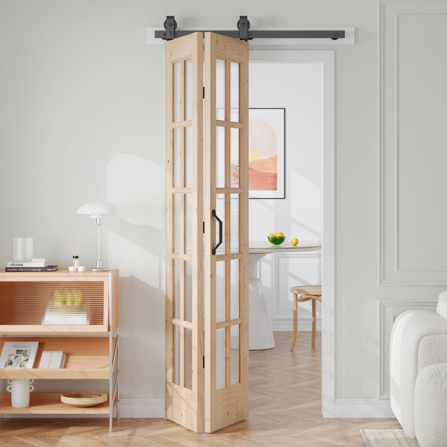 Easelife 42in x 84in(Double 21x84inch) Bifold French Glass Door,Sliding Folding Barn Doors with 3.8FT Hardware Track kit Included,Preassembled,Easy Install