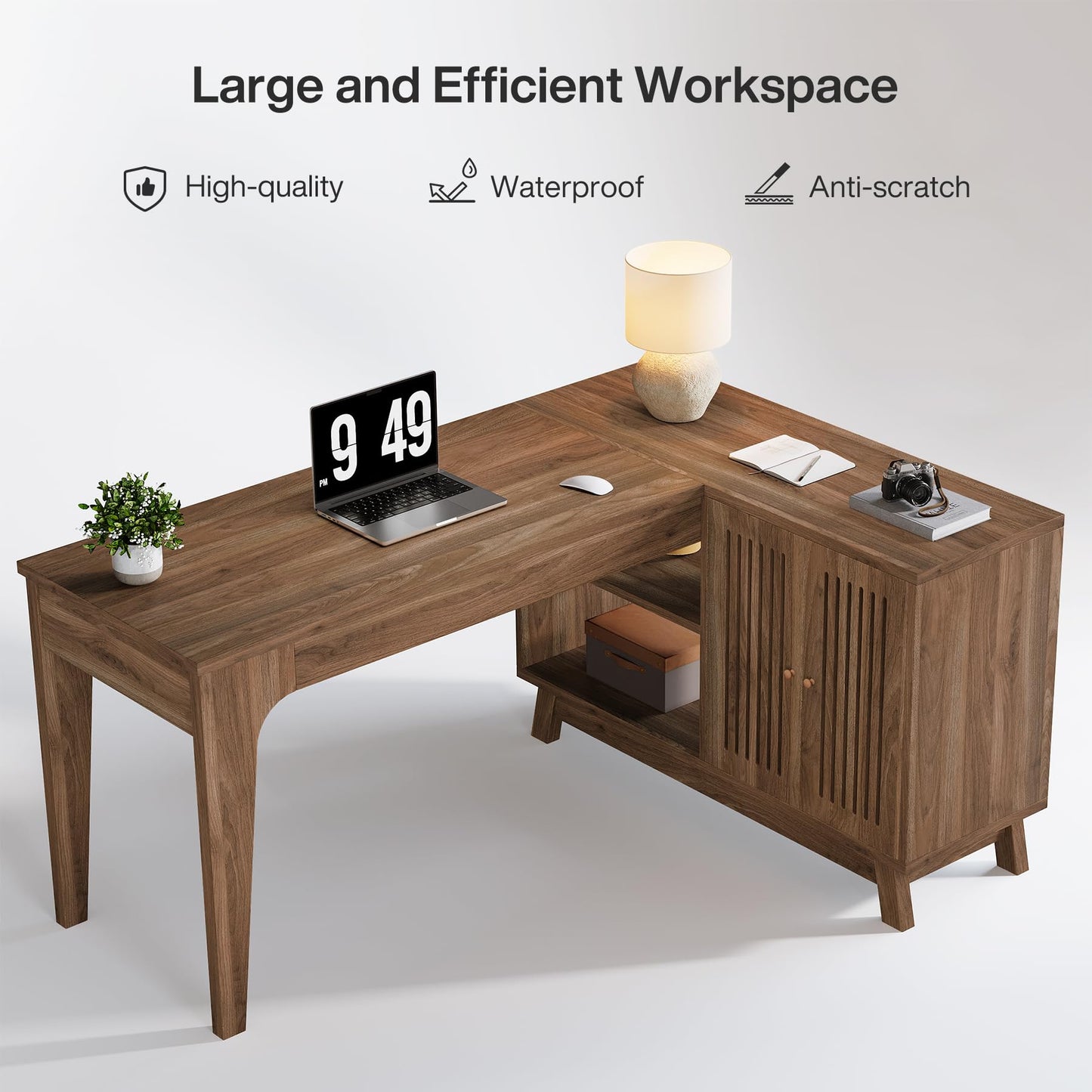 Tribesigns L-Shaped Desk with Storage Cabinet, 57-Inch Wood Corner Workstation, Home Office Computer Desk, Study Writing Table for Bedroom, Walnut