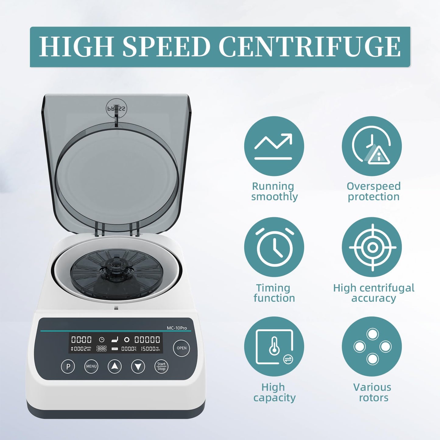 LABHOUSE Lab Digital 10000RPM Micro Centrifuge | 2 Rotors for 0.2/0.5/1.5/2ml & (40mm,Φ1.5mm Glass Tubes)*12 Tube | High Speed Mini Centrifuge Max.6708 xg