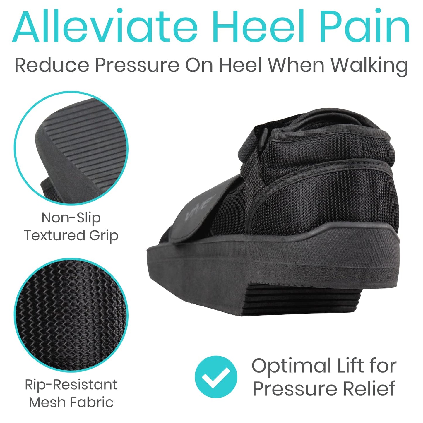 Vive Wedge Post-Op Shoe - Offloading Boot for Heel or Ankle Pain - Medical Foot Recovery for Bone or Soft Tissue Surgery, Fracture, Plantar Fasciitis, Ulcerations, Feet (Large)