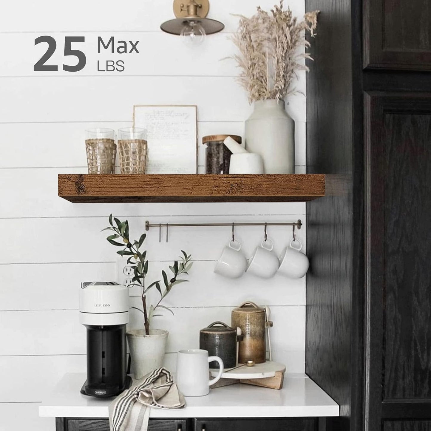QEEIG Floating Bathroom Shelves - Rustic Brown Wall-Mounted Shelf Set of 2 | 15.7" x 6.7" for Home Decor