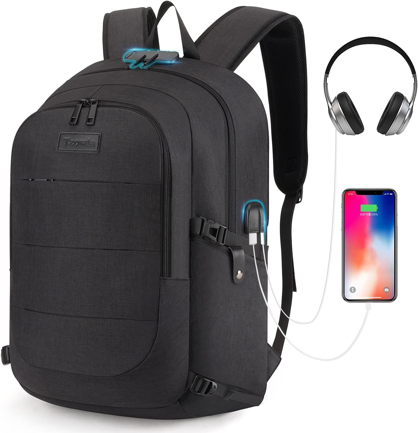 Backpack 15.6 Inch Backpacks Daypack(Black) Tzowla Travel Laptop Water Resistant Anti-Theft Bag with Giant Tumbler