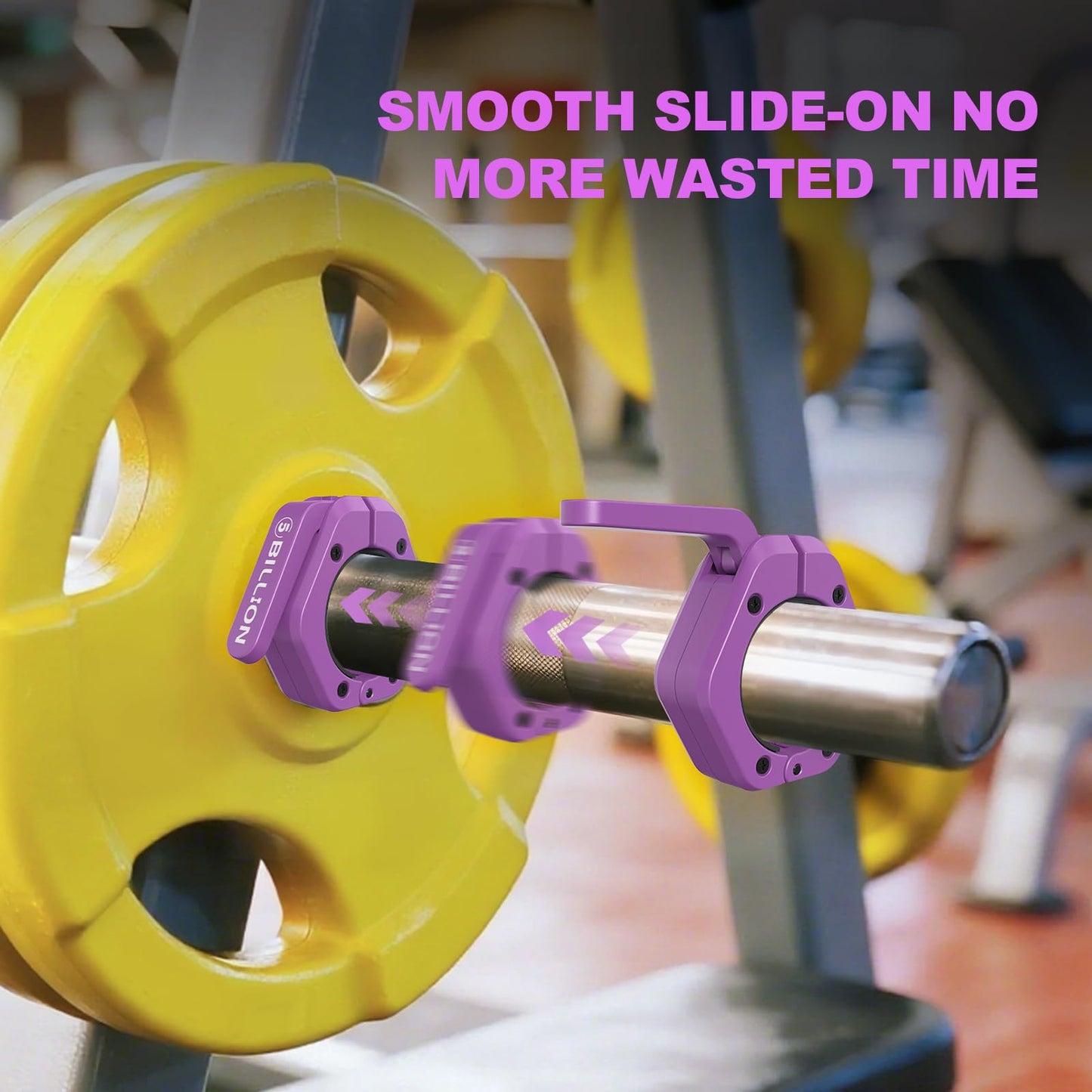 Olympic Barbell Clamps 2 inch Barbell Clips (Pair) Barbell Collars for Secure Weightlifting Quick Release Weight Clips for Bars with Anti-Slip TPR Lining at Home or Gym Clips (Purple)
