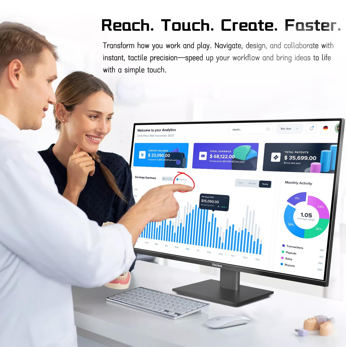 Pisichen 27 Inch 2K 165Hz Gaming Touch Screen Computer Monitor with HDMI USB Type C, 10-Point IPS PC Touch Display for Laptop Business Phone, VESA Mountable, Tilt Adjustable