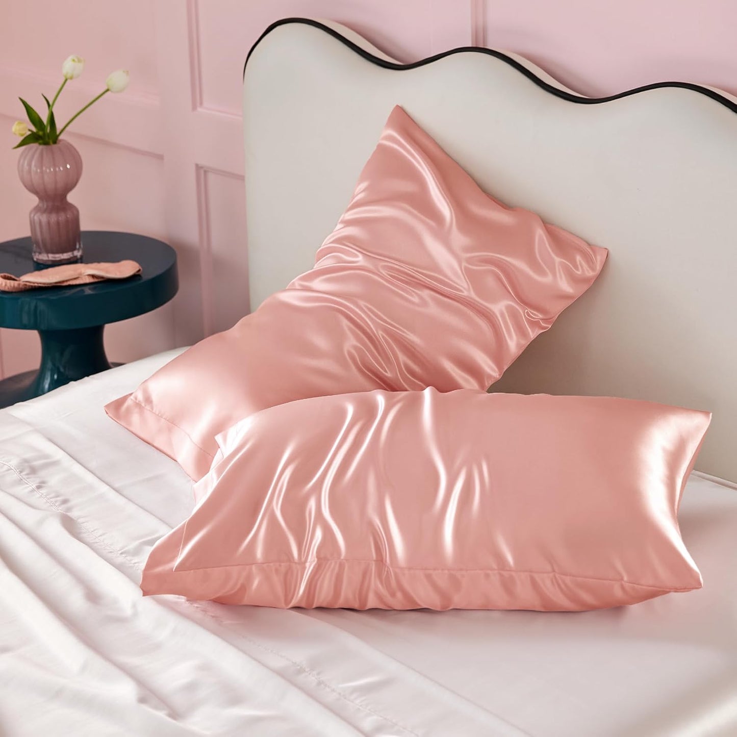 Bedsure King Size Satin Pillowcase Set - Peach Pink Silky Pillow Cases for Hair & Skin | 20x36 Inches, 2-Pack
