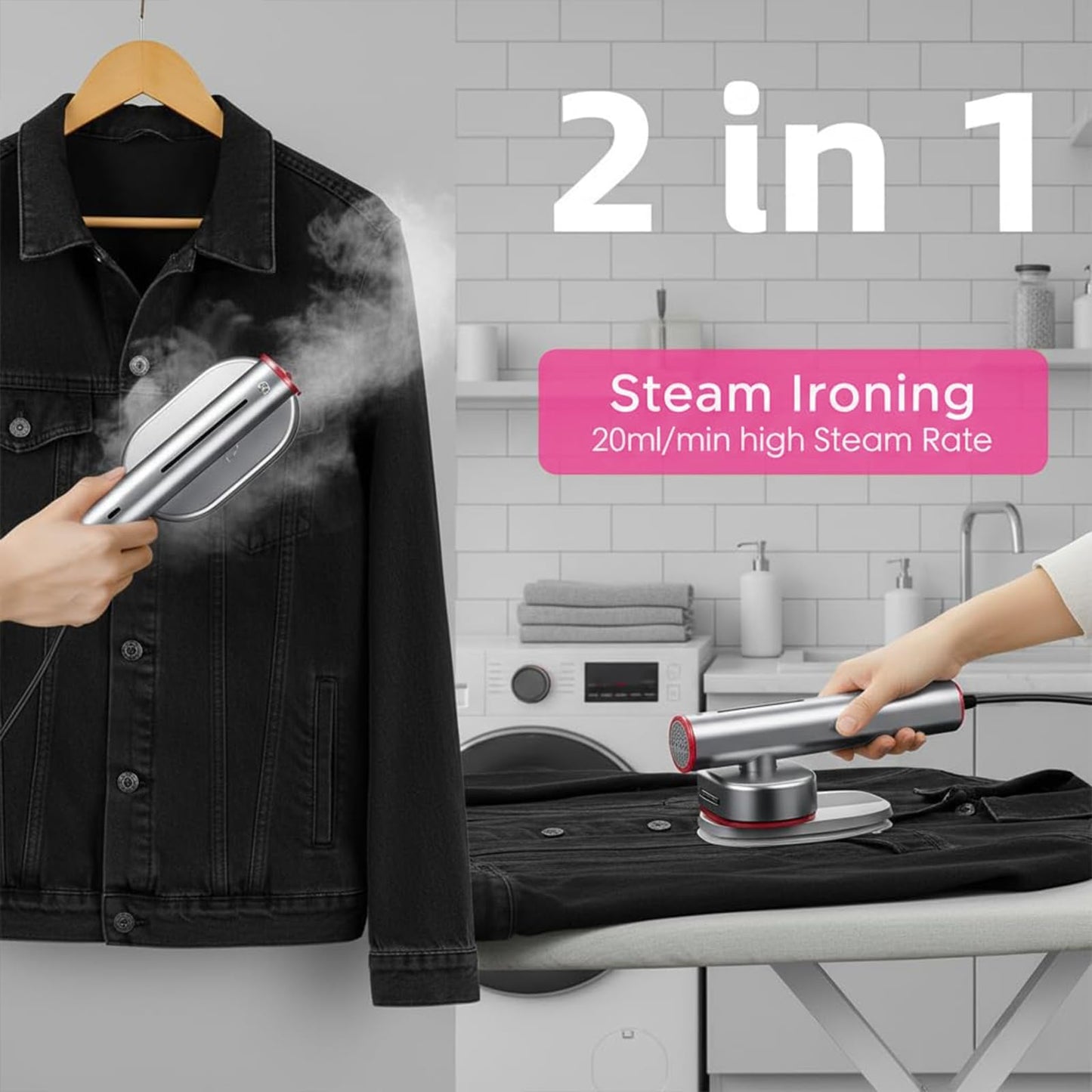 Travel Steamer for Clothes, 1200W Handheld Garment Steamer & Iron 2-in-1, 15s Fast Heat-up Portable Steam Iron with Large Ceramic Panel, 120V Mini Ironing Machine for Home, Travel and Business(Red)