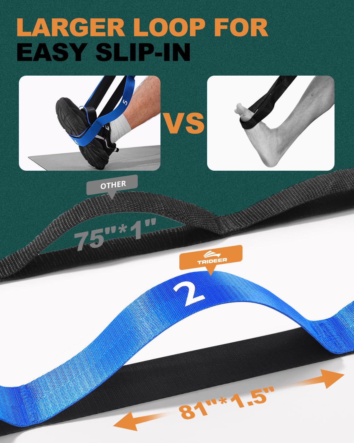 Trideer Stretching Strap for Physical Therapy, Non-Elastic Yoga Strap with 10 Loops, Durable Nylon Stretch Bands for Exercise, Pilates, Gymnastics, Leg Stretcher with Guidance