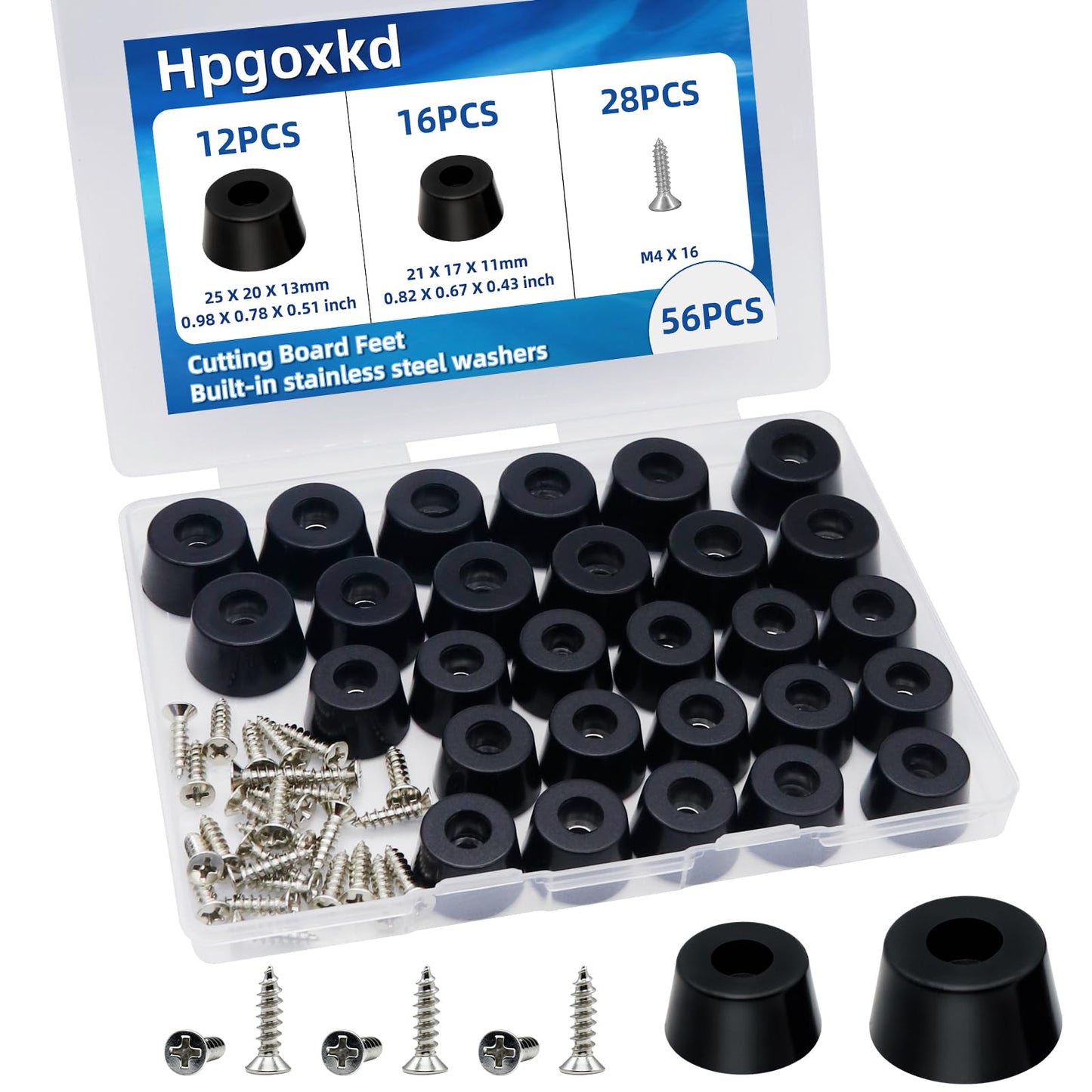 Hpgoxkd 56PCS Cutting Board Feet Non Slip with Stainless Washer Screws,Large Size and Small Rubber Feet for Cutting Board, Electronics,Furniture