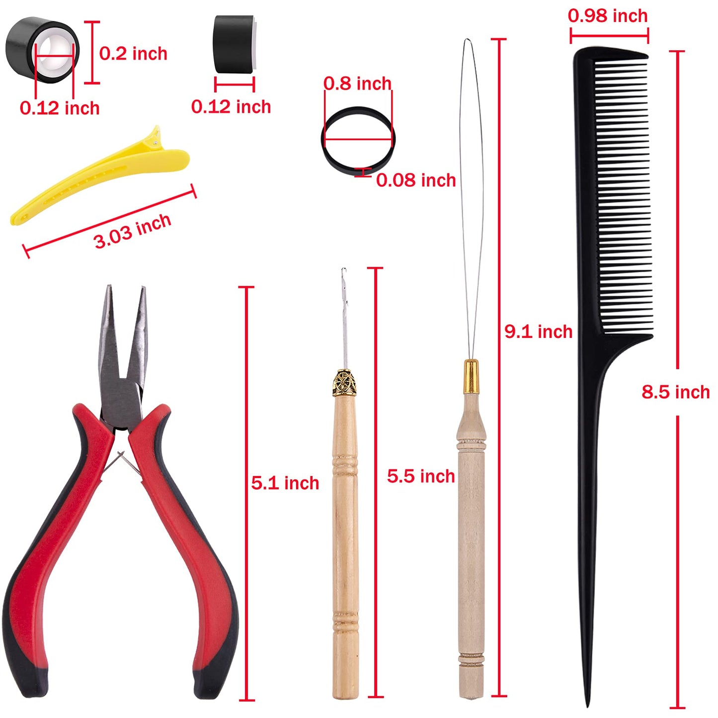 Duufin Hair Extensions Kit 500 Pcs Black Micro Ring Beads 1 Hair Extension Plier 2 Hook Needle Pulling Loop 4 Plastic Alligator Hair Clips 1 Comb and 2 Bags Black Mini Rubber Hair Elastic