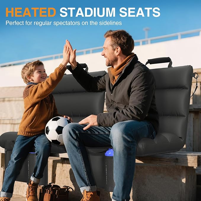 HOPERAN Heated Stadium Seats for Bleachers with Back Support - 3 Levels Bleacher Chairs with Back and Cushion, Wide & Soft Thick Padded Bleacher Seats, Stadium Chairs for Outdoor Sports Games