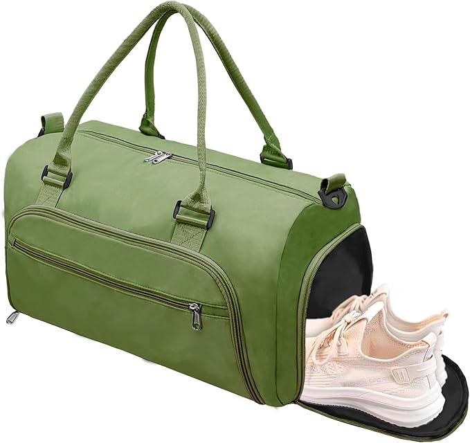 woogwin Gym Bag for Men & Women with Shoes & Wet Compartment Waterproof Duffle Bag for Travel Sports Workout Overnight Weekender(21",Army Green)