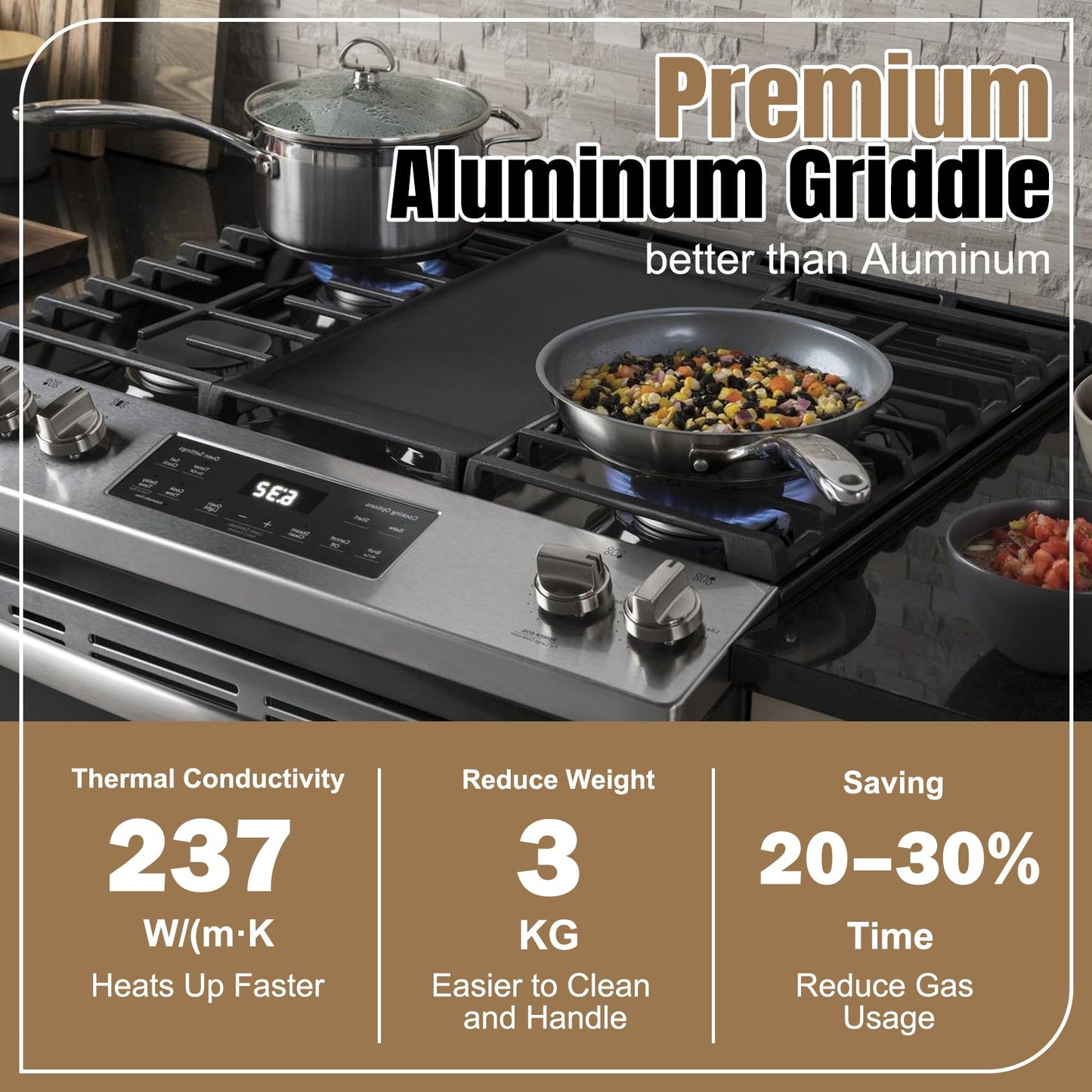 Upgraded WB31X24738 Griddle Replacement for GE Appliance Stove Cooktop, Nitriding Process Marble Style Non-stick Coating, 19.5"×9" Extra-Large Integrated Griddle Plate for GE Gas Stove Top Center