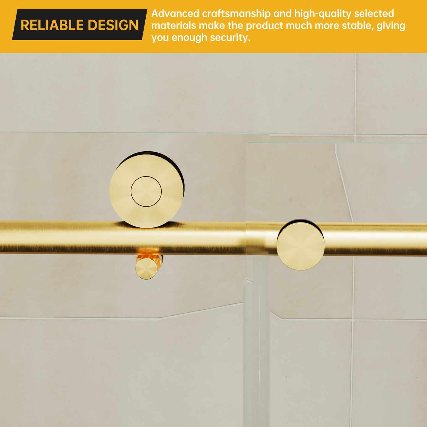 Findepot Frameless Sliding Shower Door 56-60 in W x 75 in H,Frameless Shower Door with 5/16" (8mm) Clear Tempered Glass,Silent Soft-Close Design,Brushed Gold