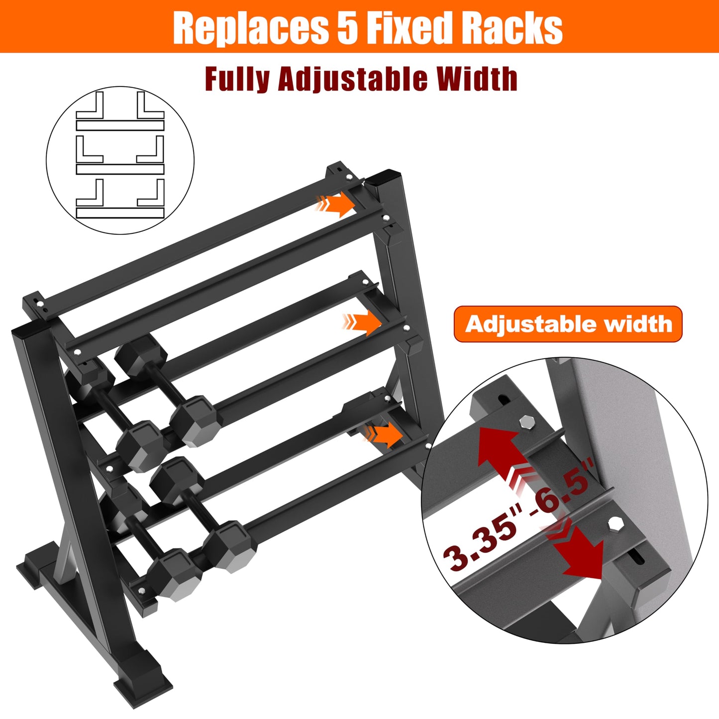 3 Tier Dumbbell Rack, 1200LBS Heavy Duty Weight Rack for Home Gym, Adjustable Storage Organizer for Free Weights, Quick & Easy Assembly, Dumbbell Rack Stand Only