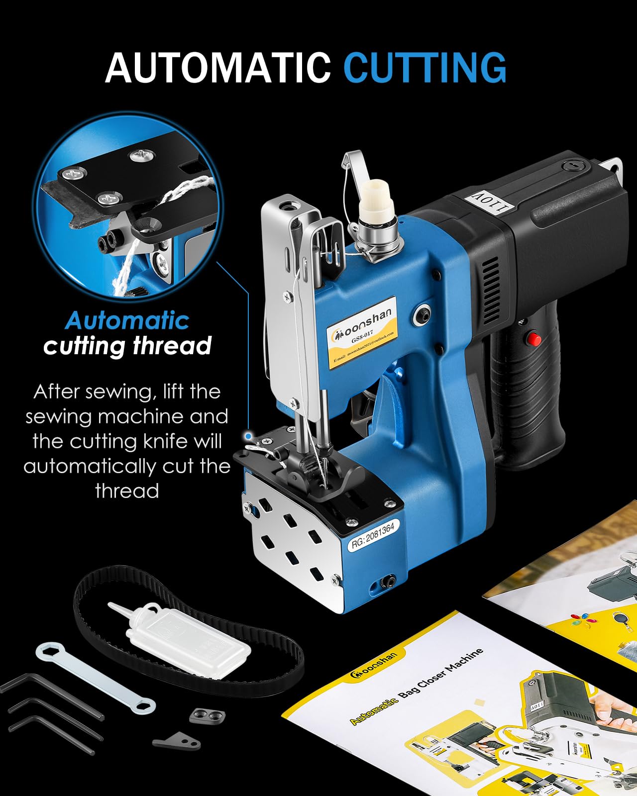 Moonshan Adjustable Speed Bag Sewing Machine 6.4Lbs Automatic Woven & Non-woven Fabrics, Leather Bag Closer