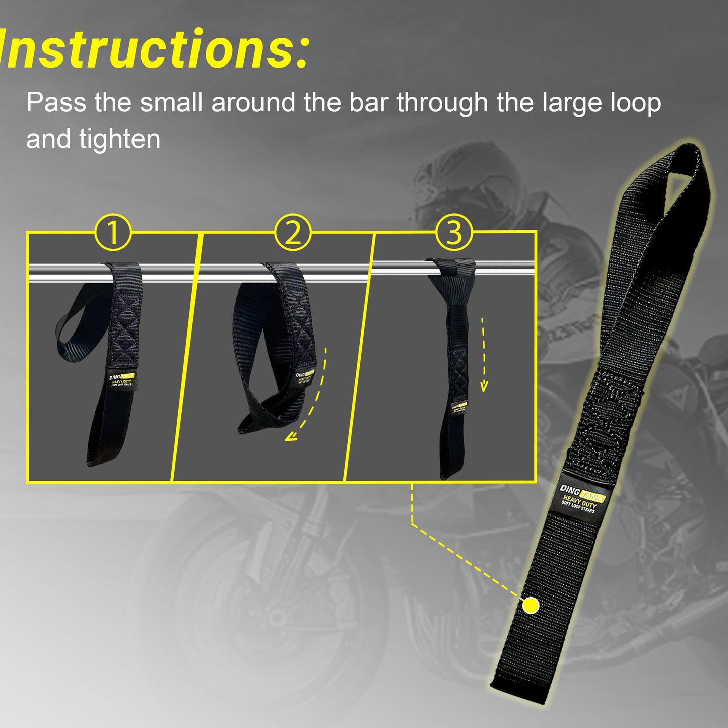 Soft Loop Tie Down Straps - 1.6'' x 17'' (4 Pack), 10000 Lbs Breaking Strength, Heavy Duty with Soft Loop Ends for Securing ATV, UTV, Motorcycles, Scooters, Dirt Bikes, Lawn Garden Equipment