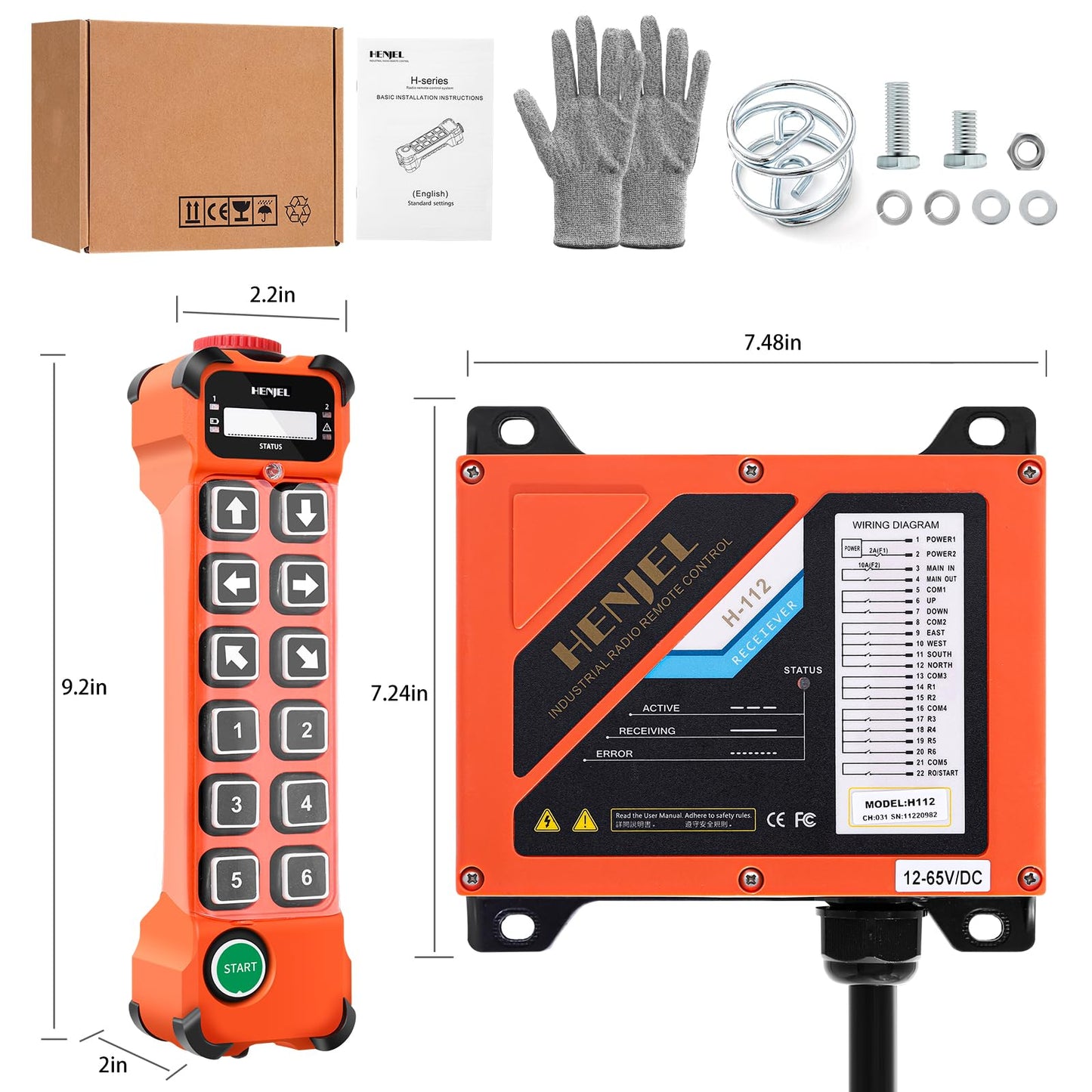 12 Channel Button Industrial Wireless Crane Radio Remote Control for Overhead Bridge Travelling Gantry Hoist Crane 2 Transmitters and 24V 110V 220V Receiver