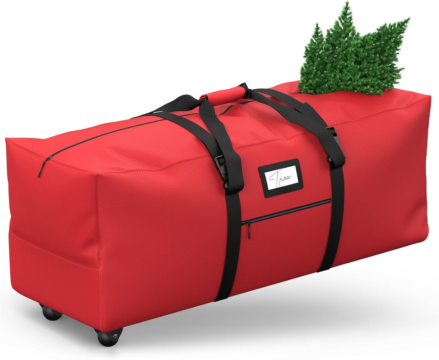 Rolling Christmas Tree Storage Bag - Extra Large Container for 7.5 ft Artificial Trees | Red with Wheels & Handles