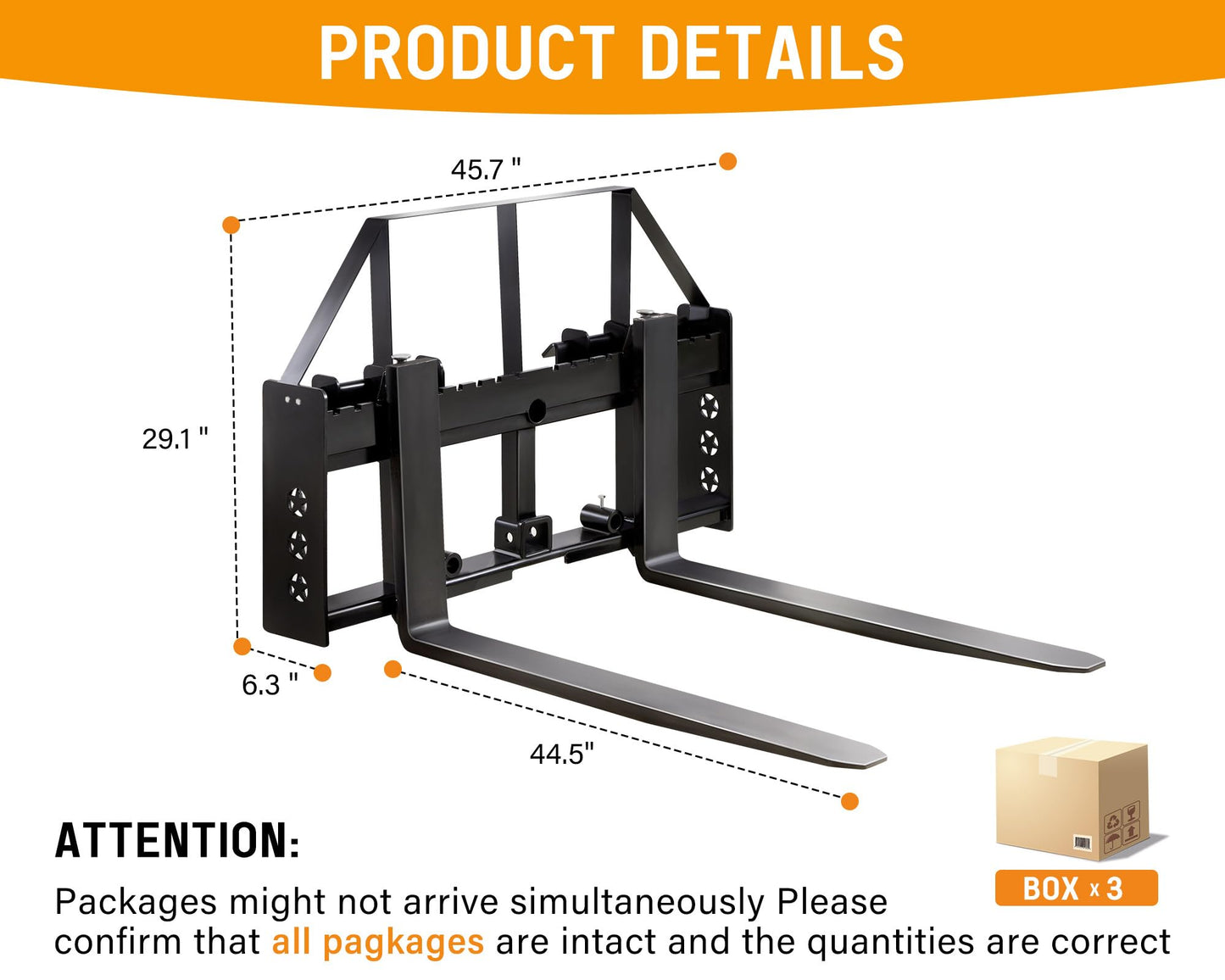 Albott 45" Heavy-Duty Tractor Pallet Forks with 44.5" Forklift Blades, Skid Steer Pallet Fork Attachment, 2500 LBS Capacity, Black