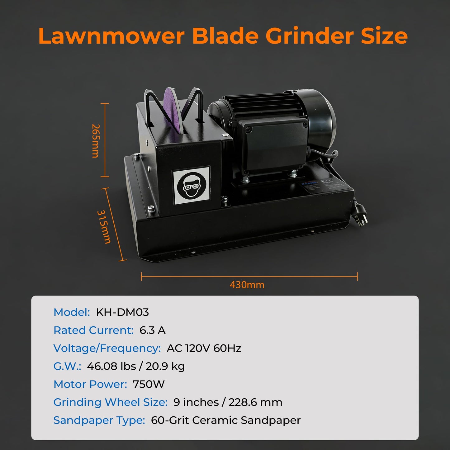 Holdwell S Lawn Mower Blade Sharpener with Upgraded Spark Guard, 1HP 750W Bench Grinder, 9-Inch Ceramic Wheel, 30°/40° Angle Brackets, Extra Sandpapers, for High/Low Lift, Gator & Flat Blades