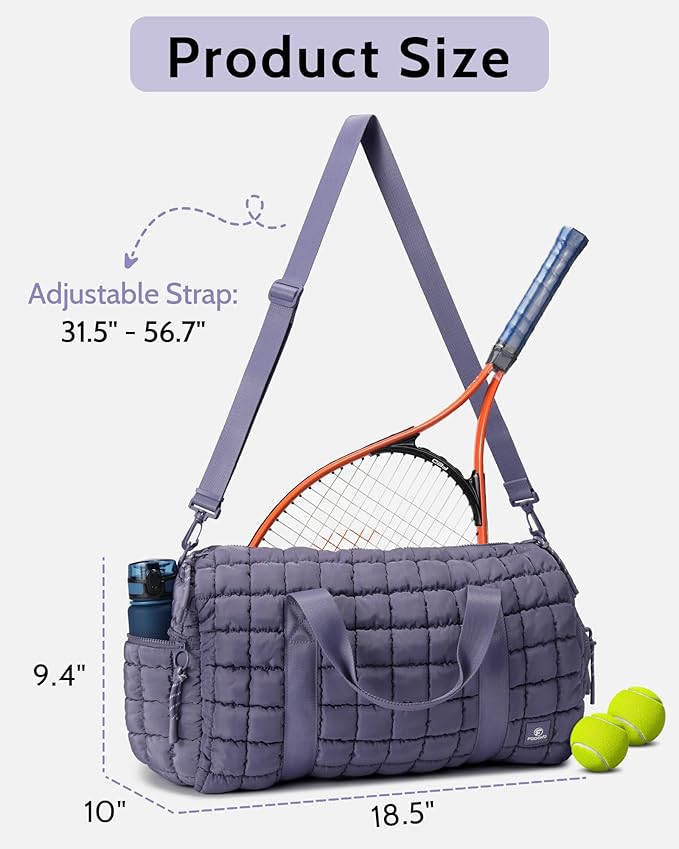 Quilted Duffel Bag for Women, Puffer Gym Duffle Bag with Shoe Compartment Lightweight Large Crossbody Sport Bag Travel Tote Mistviolet