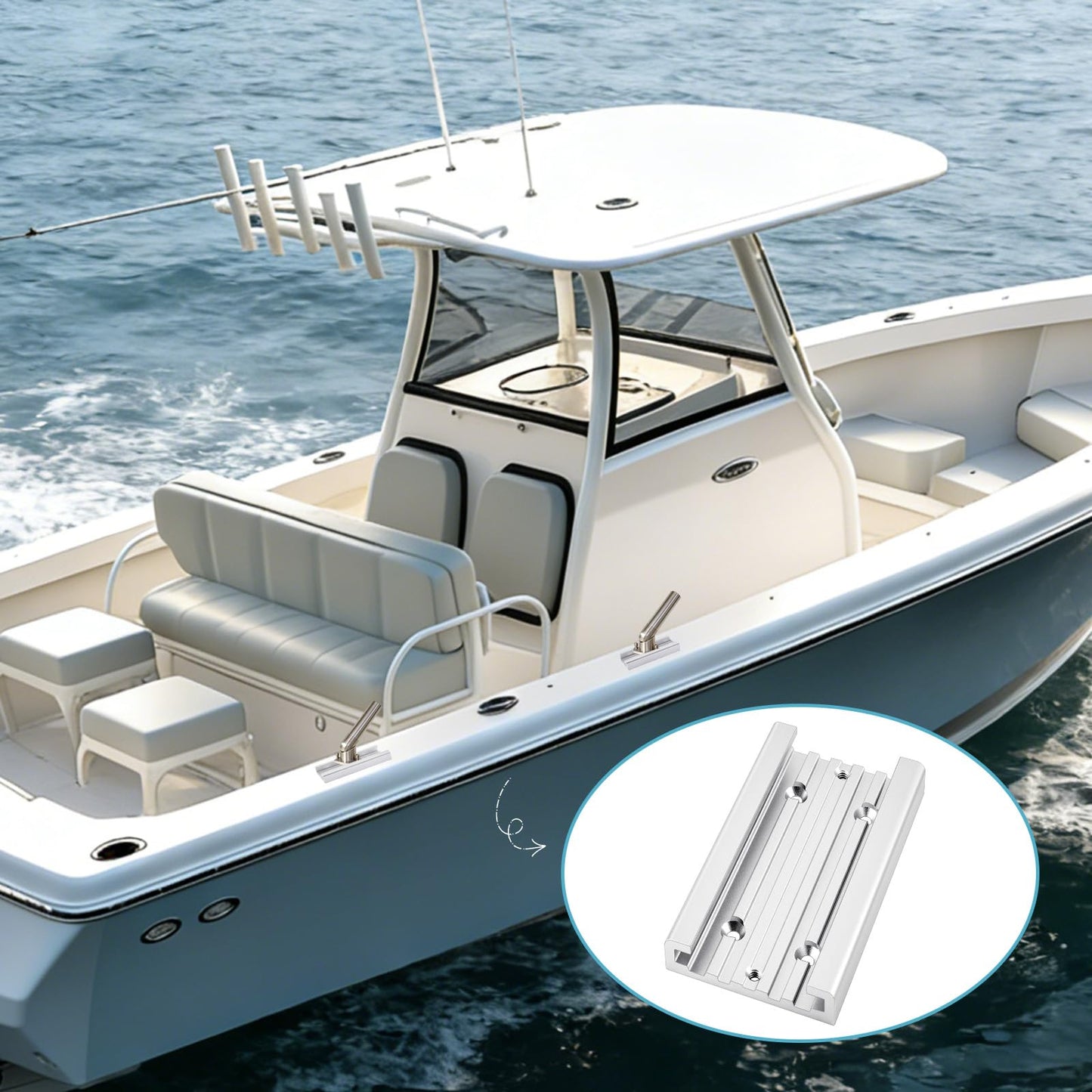 Frienda 1 Pcs 6 x 3.5 in Aluminum Mounting Track System for Boat Accessories, Fishing Systems Mounting Tracks for Rod Holders, Aluanodized Aircraft Grademinum