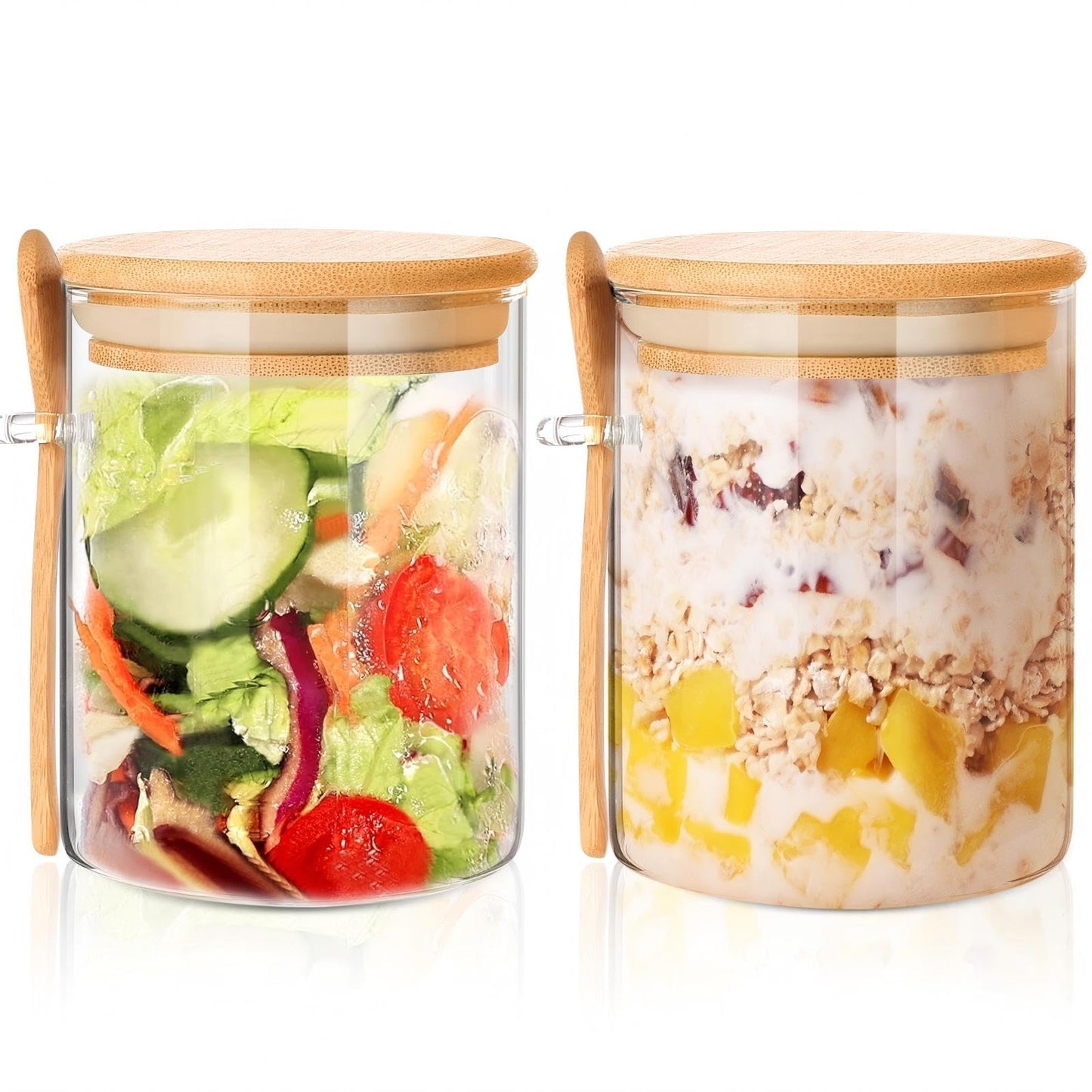 HIGLASTO Glass Food Storage Jars with Bamboo Lids Square, Includes 1 Set of 74oz, 2 Set of 41oz & 27oz Storage Kitchen Canisters Pantry For Cookies Cereal Nuts Coffee Beans (Set of 5)