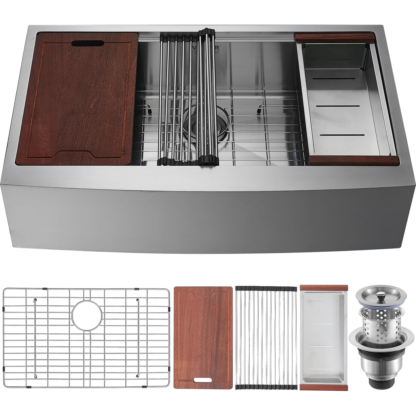VEVOR Farmhouse Kitchen Sink, 304 Stainless Steel Drop-In Sinks, Top Mount Single Bowl Basin with Ledge & Accessories, Household Dishwasher Sinks for Workstation, Prep Kitchen, and Bar Sink, 30 inch