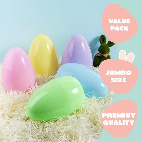 JOYIN Jumbo Easter Eggs - 10" Pastel Plastic Fillable Eggs for Treats, Party Favors & Decorations | 6 Pack
