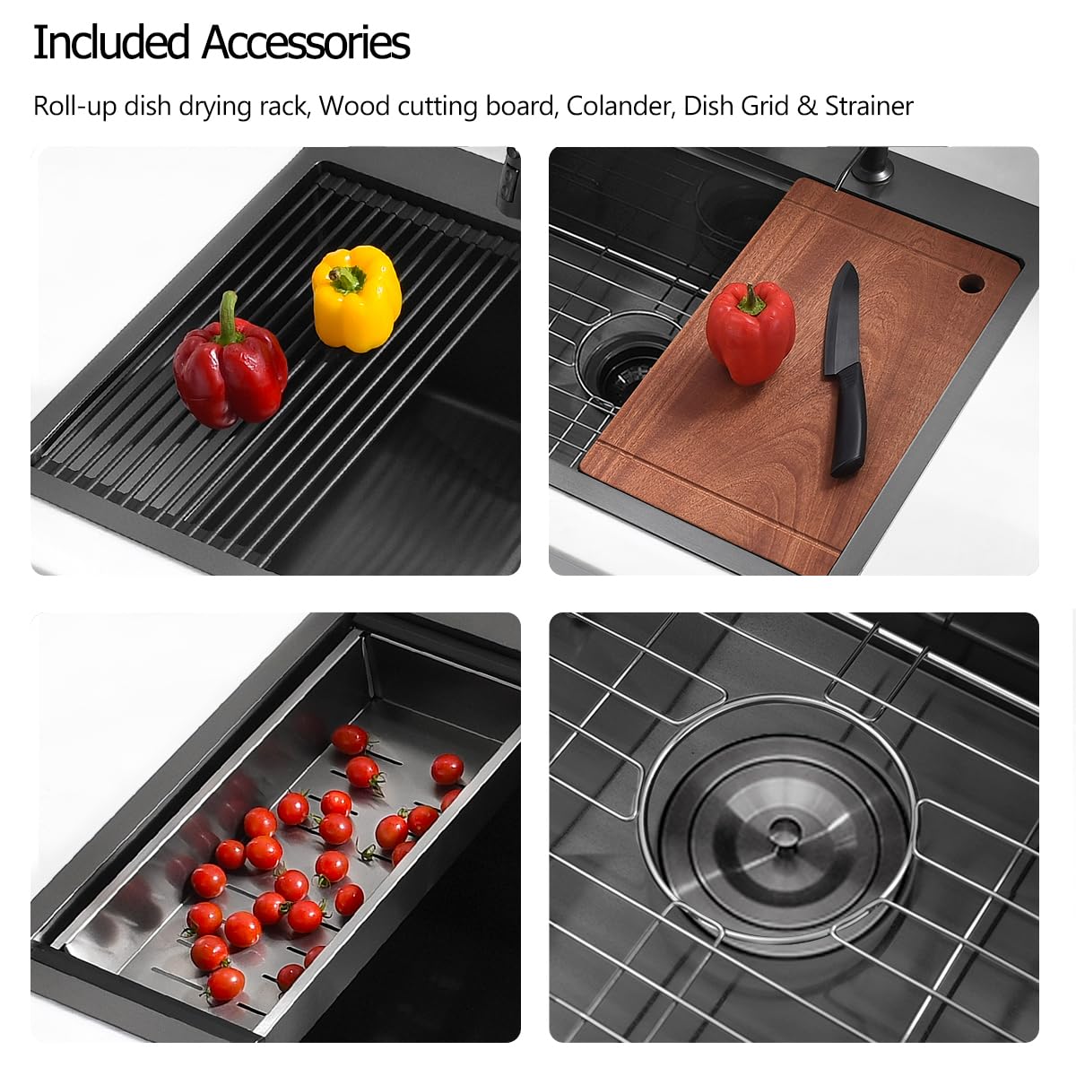 33 Drop In Black Workstation Kitchen Sink, Luckyhorse 33x22 Inches 16 Gauge Nano Black Stainless Steel Sink Topmount Workstation Single Bowl Kitchen Sink LH007SB