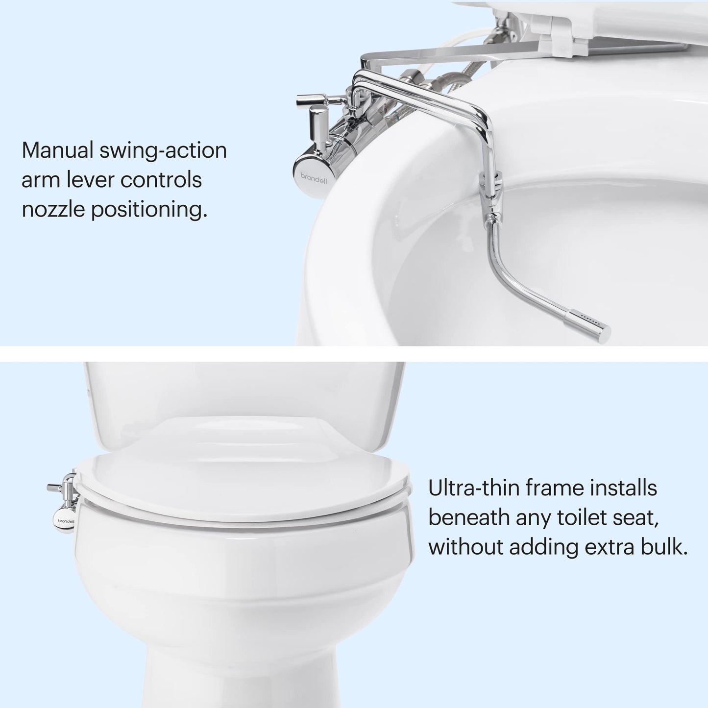 Brondell SMB-25 Side Mounted Manual Bidet Attachment for Toilet Seats with Adjustable Sprayer and Water Pressure, Thin Profile, Chrome (Dual Temperature), X-Large