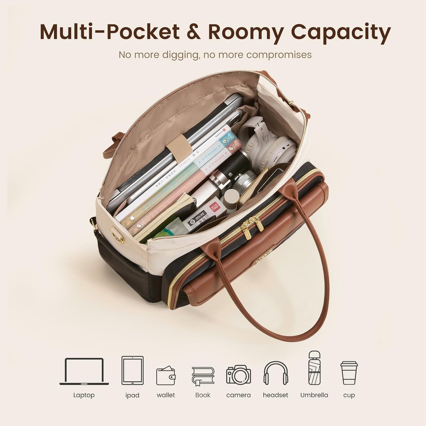 40oz LOVEVOOK Teacher Tote Bag for Women, Laptop Bag Briefcase with Accordion File Pocket, Nurse Handbag for Work