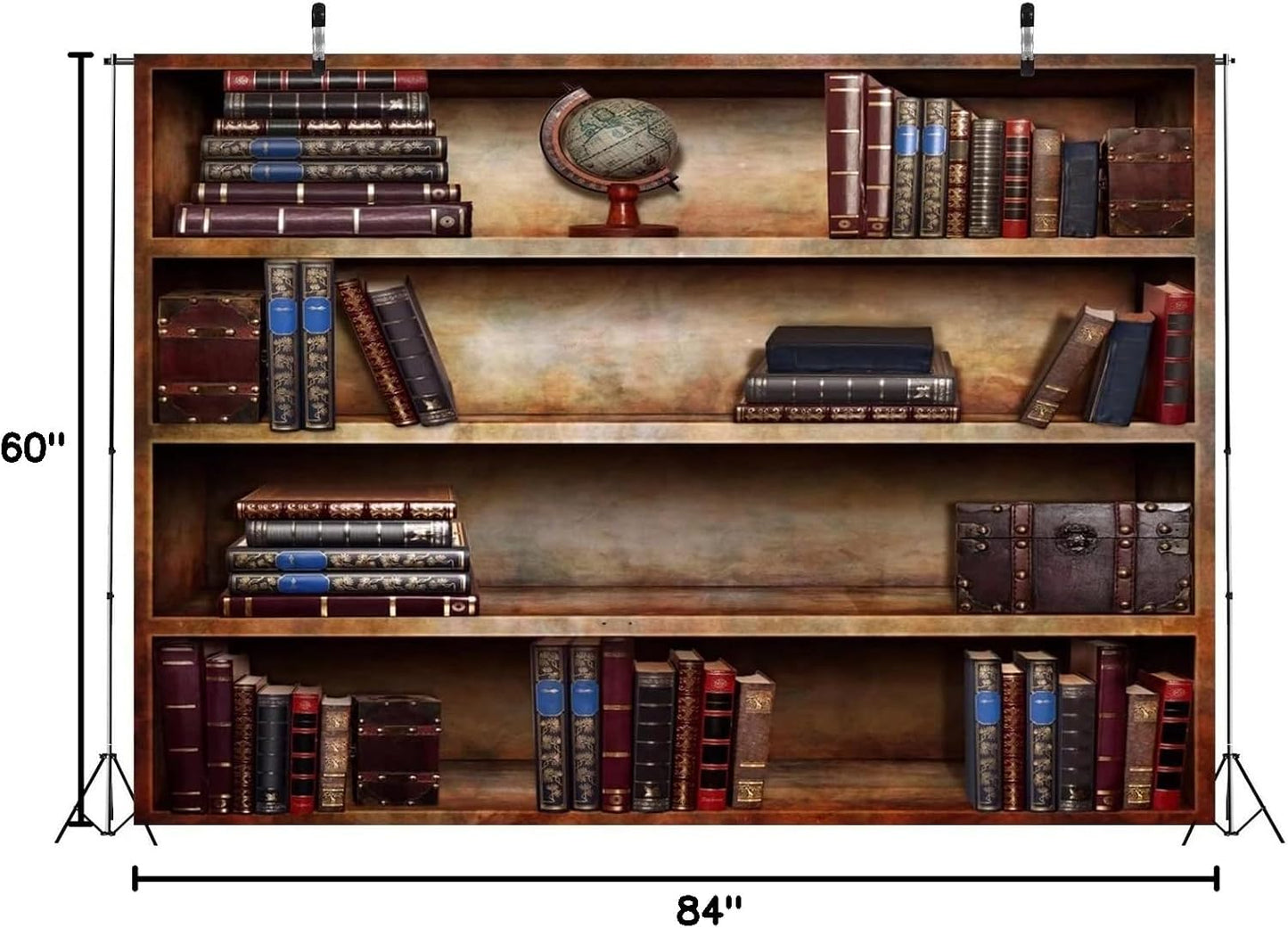 BELECO 7x5ft Fabric Old Bookshelf Backdrop Brown Wooden Bookcase Hardcover Books Globe Background Students Teachers