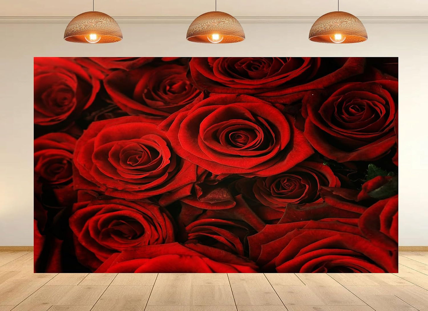 UPXIO 10x10ft Luxury Red Rose Bouquet Backdrop Dense Floral Blooms Photo Background Tapestry for Wedding Anniversary