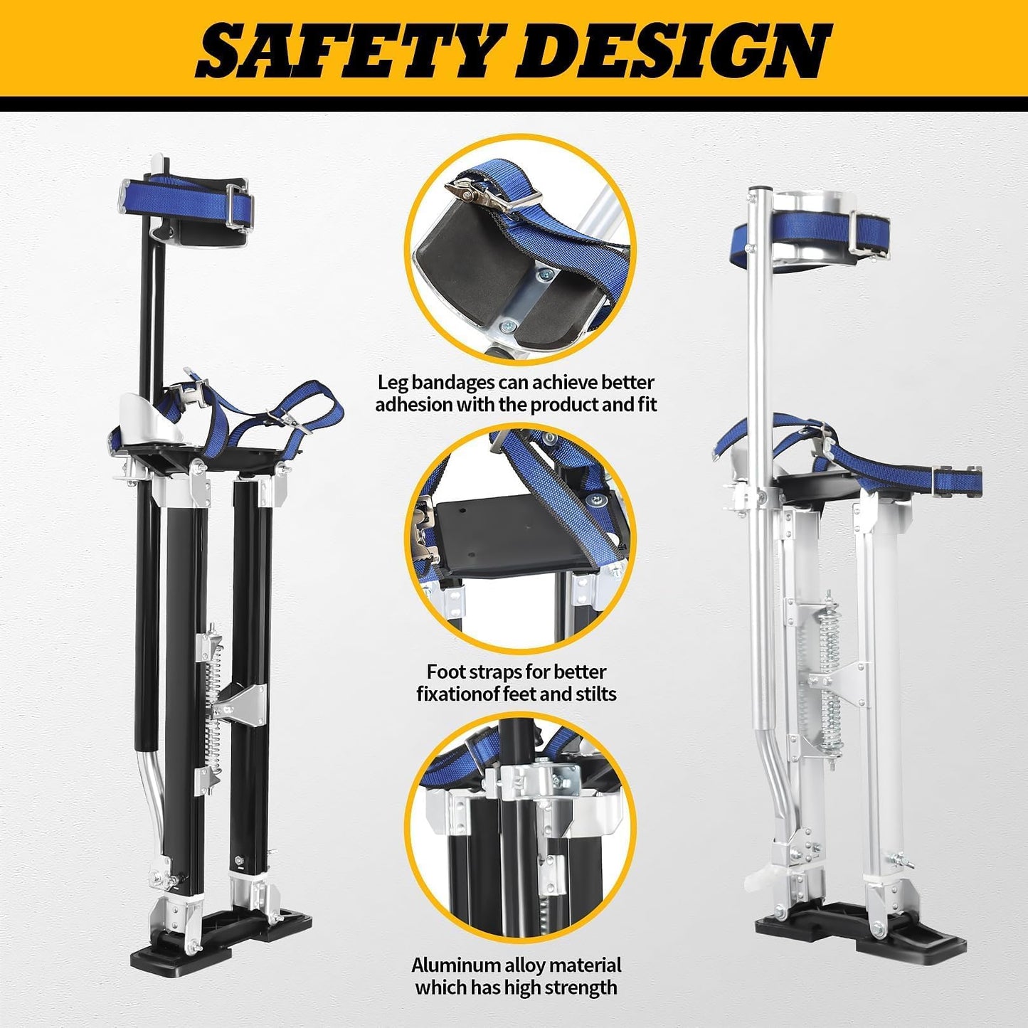 Jecoupoon 48-64 Inch Aluminum Alloy Drywall Stilts with Sliver for Working at High Places (Silver,48-64 Inch)